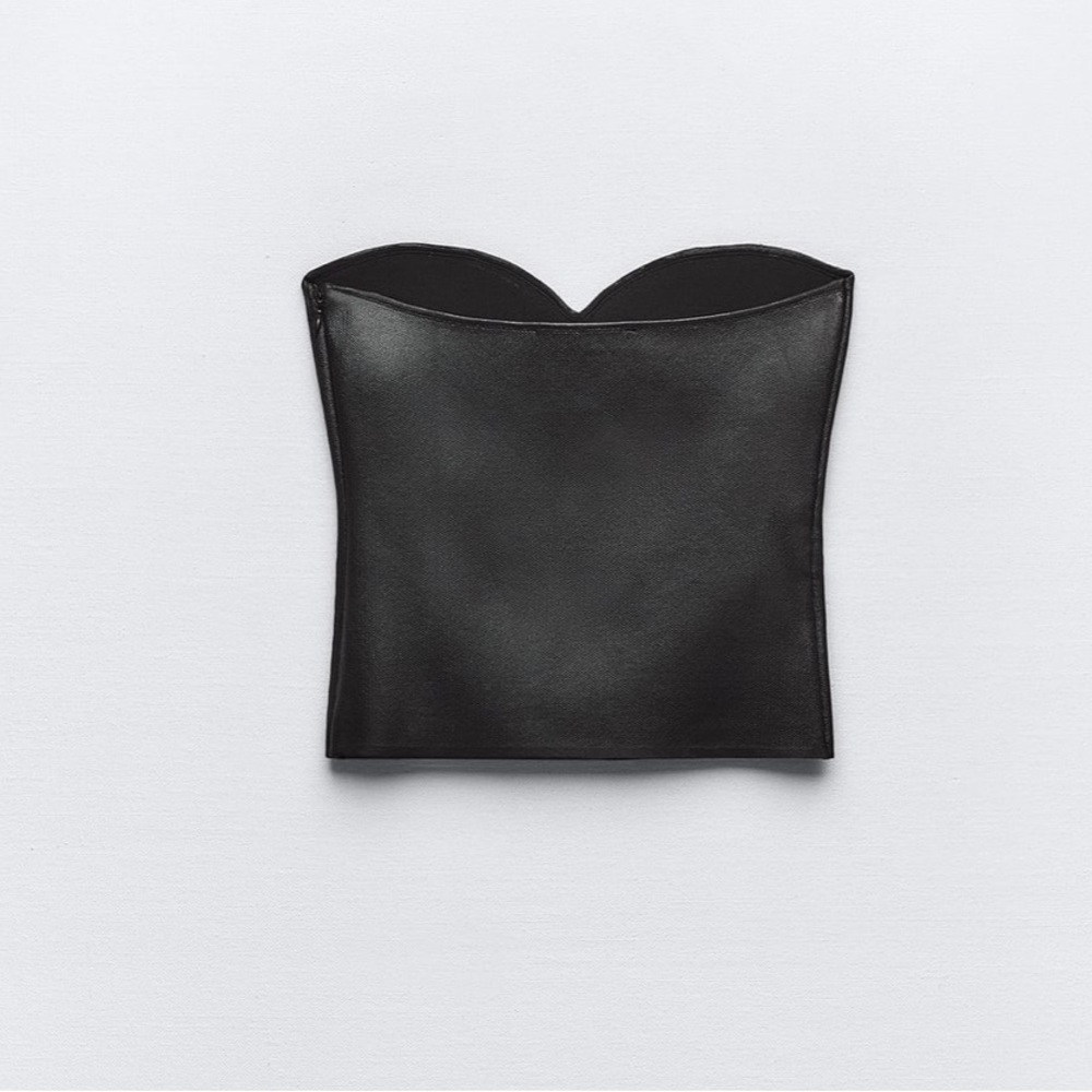 Zara NWT black patent faux leather sweetheart neck bandeau strapless tube top - Picture 5 of 7
